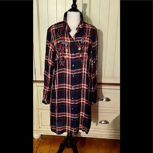 🌟Tribal.Jeans Plaid, Embroidered & Beaded Dress🌟